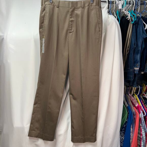 Axist Mens 33x30 Khaki No-Iron Premium Cotton Dress Pants Flat Front Pockets New - Picture 2 of 14